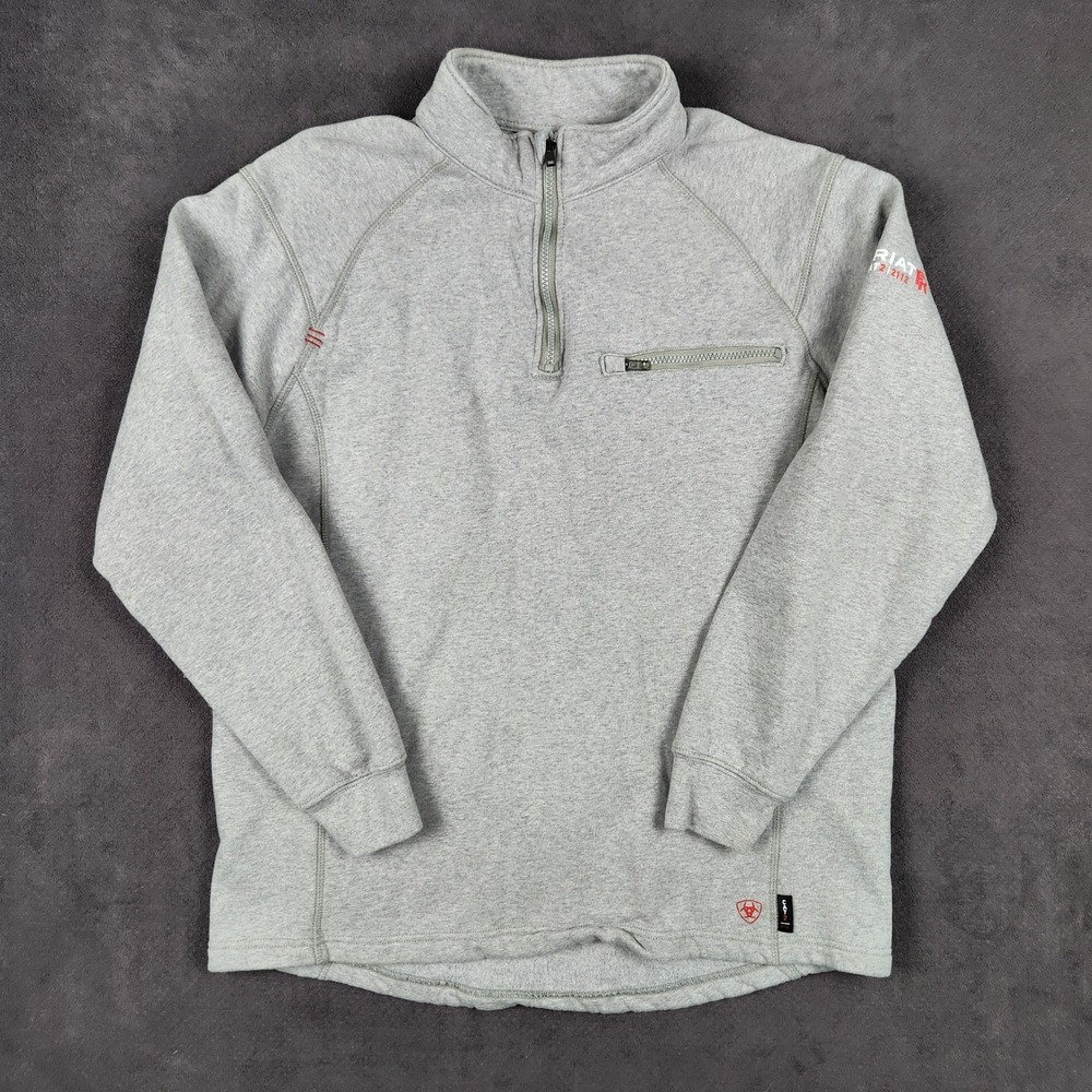 Ariat FR Rev 1/4 Zip Work Pullover Mens Large Tall Gray Flame Resistant Sweater